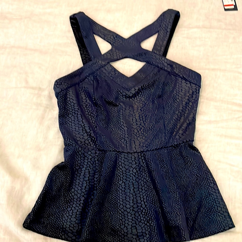 Guess navy blue top leopard print suede like material size small